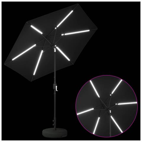 Parasol da Giardino con Luci LED 230 x 230 cm Poliestere Nero - Foto 8