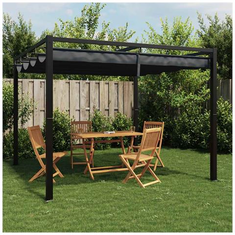 Gazebo da Giardino con Tetto Retrattile Antracite 3x3 m Acciaio - Foto 2