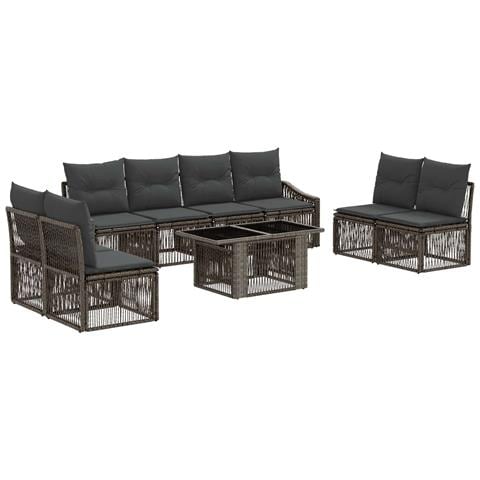 Set Divano da Giardino 9 pz Grigio e Grigio Scuro polyrattan - Foto 1