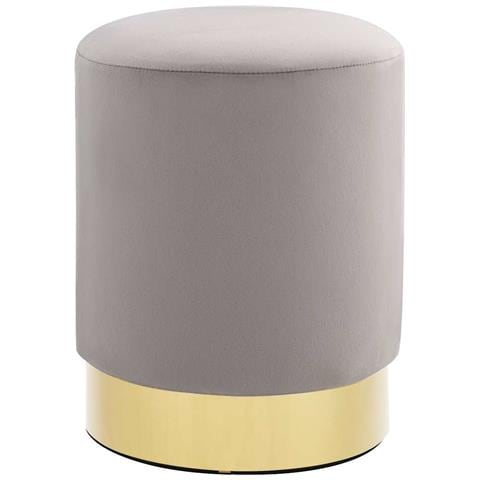 Sgabello Grigio Chiaro E Oro In Velluto - Foto 1
