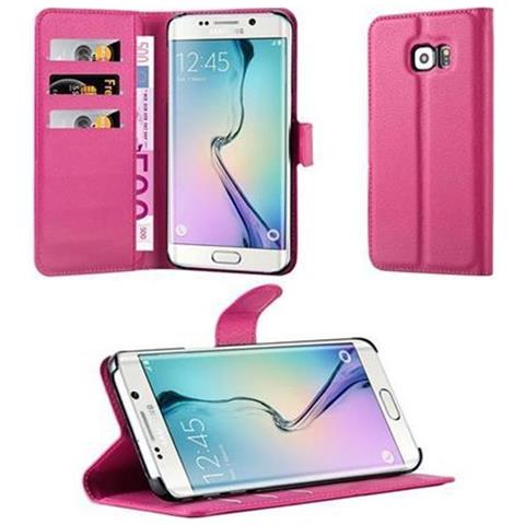Custodia Compatibile Con Samsung Galaxy S6 Edge In Rosa Vivo - Coperchio Protettiva Con Chiusura Magnetica, Funzione Stand E Tasca Per Le Carte - Foto 1