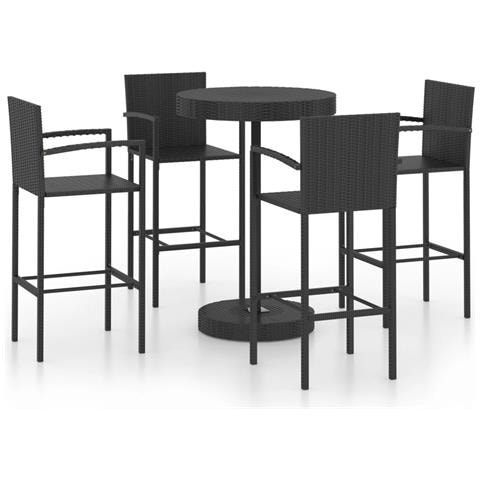 Set Bar da Giardino 5 pz in Polyrattan Nero - Foto 1