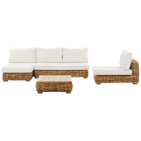 Salotto Da Giardino Modulare 4 Posti Rattan Naturale E Bianco Sporco Destro Varallo - Foto 1