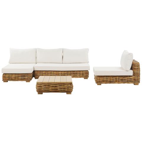 Salotto Da Giardino Modulare 4 Posti Rattan Naturale E Bianco Sporco Destro Varallo - Foto 9