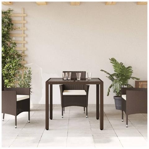 Tavolo Da Giardino Piano In Vetro Marrone 90x90x75cm Polyrattan - Foto 3