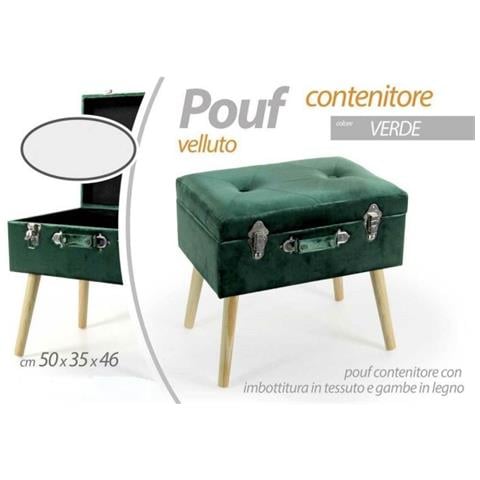 Trade Shop - Pouf Contenitore Baule Poggiapiedi Sgabello Pouff Velluto Verde 50x35x46cm 756801 - Foto 1