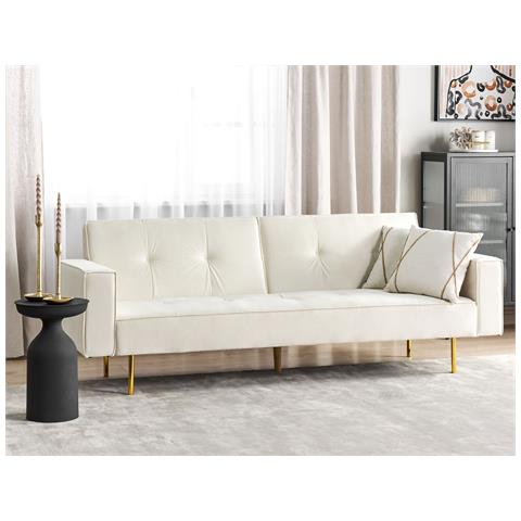 Divano Letto 3 Posti Visnes Velluto Bianco Sporco - Foto 1