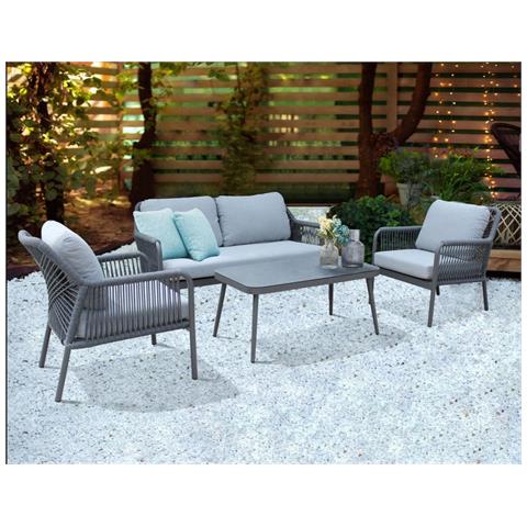 Salotto Da Esterno 4 Posti In Alluminio E Rivestimento In Corda Con Cuscini Gaviria - Foto 1