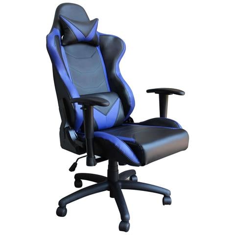 Poltrona Da Ufficio E Gaming Ergonomica In Pelle Nera Blu Multiposizione Interlagos - Foto 1