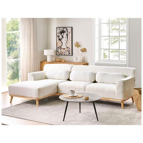 Divano Angolare 3 Posti Simos Bouclé Bianco Lato Destro - Foto 1