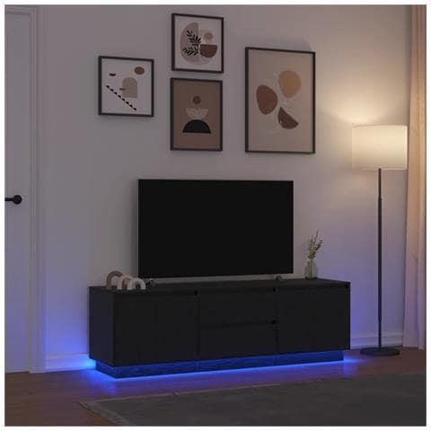 Mobile Porta TV con Luci LED Rovere Nero 160,5x41x50 cm - Foto 2