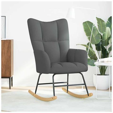 Sedia A Dondolo Grigio Scuro In Tessuto - Foto 3