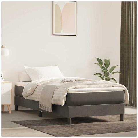 Materasso A Molle Grigio Scuro 100x220x20 Cm In Velluto - Foto 1