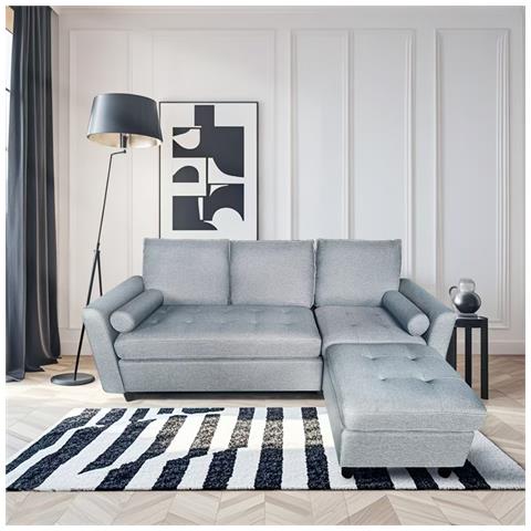 Coventry Divano 3 Posti In Tessuto Con Pouf Grigio Chiaro - Foto 1