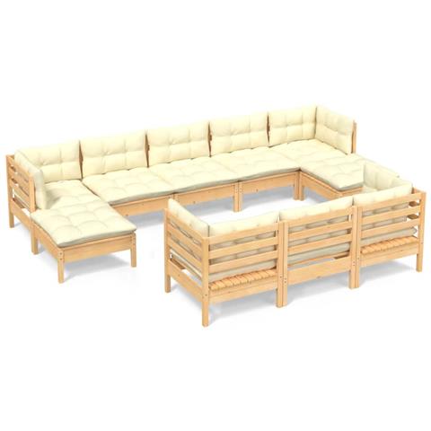 Lusso Casadino -  Set Divani Da Giardino 10 Pz Con Cuscini Crema Massello Di Pino - Foto 1
