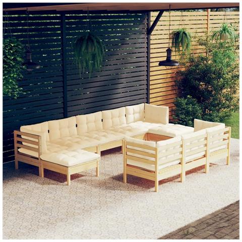 Lusso Casadino -  Set Divani Da Giardino 10 Pz Con Cuscini Crema Massello Di Pino - Foto 8