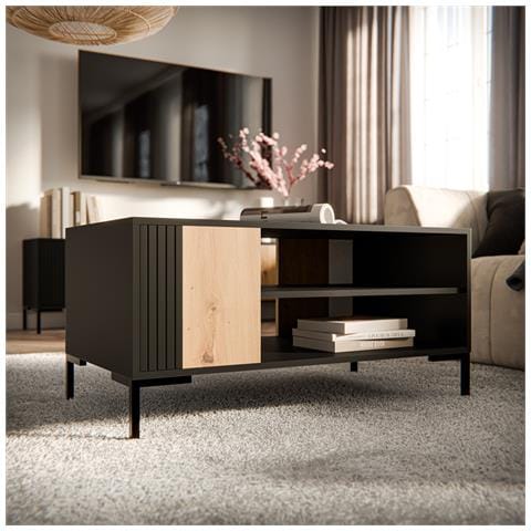 Tavolino MERCI 100 x 55 x 49 cm nero /rovere artigianale - Foto 2