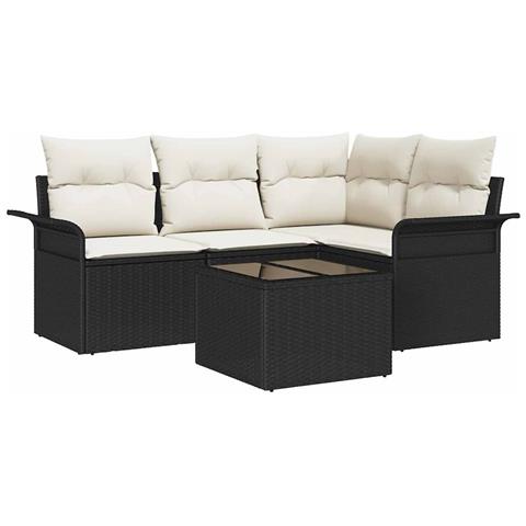 Set Divano Giardino  4 Pezzi con Cuscini Polyrattan Marrone, Divano Giardino 2 posti  con Ripostiglio e Cuscini Polyrattan Nero - Foto 1