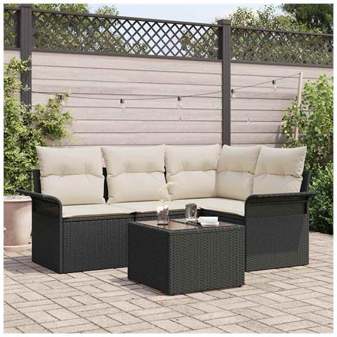 Set Divano Giardino  4 Pezzi con Cuscini Polyrattan Marrone, Divano Giardino 2 posti  con Ripostiglio e Cuscini Polyrattan Nero - Foto 2