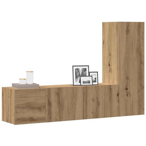 Mobili TV a Parete 3 pz Rovere Artigianale in Legno Multistrato - Foto 2