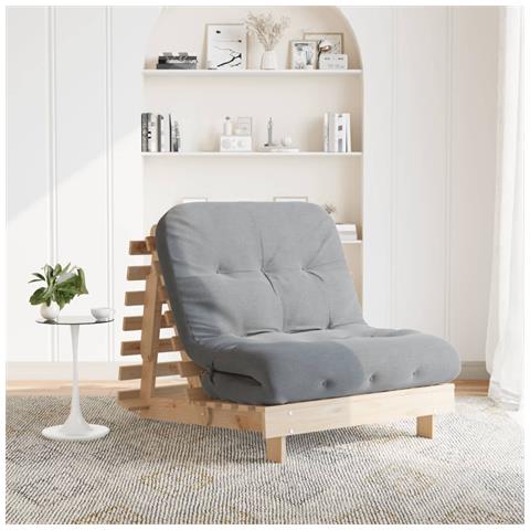 Divano Letto Futon con Materasso 80x206x11 Legno Massello Pino - Foto 2