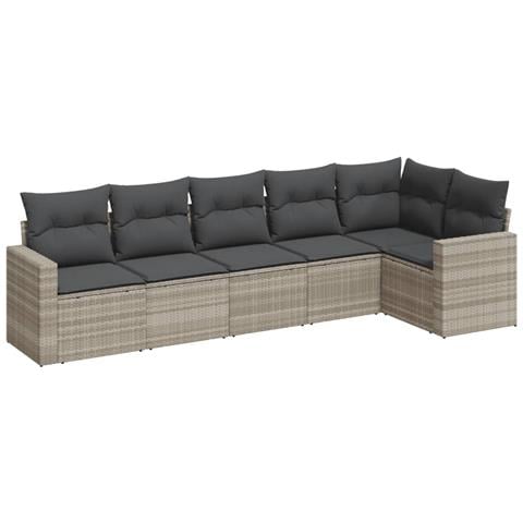 Set Divano da Giardino 6pz con Cuscini Grigio Chiaro Polyrattan - Foto 1