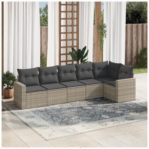 Set Divano da Giardino 6pz con Cuscini Grigio Chiaro Polyrattan - Foto 2