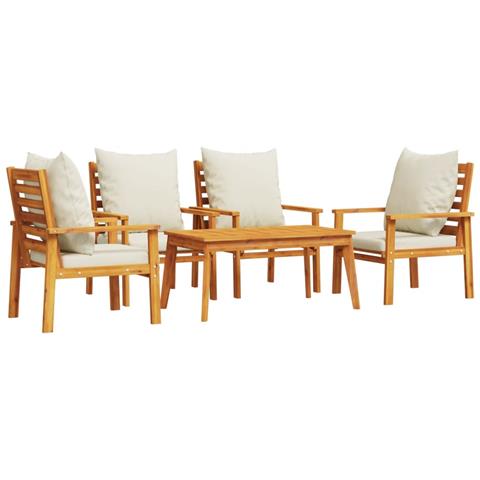 Set Salotto da Giardino 5 pz con Cuscini Legno Massello Acacia - Foto 1