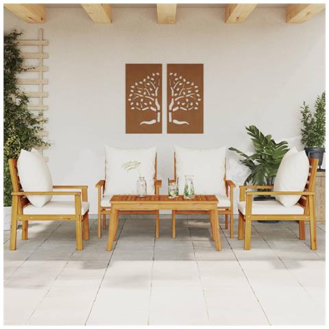 Set Salotto da Giardino 5 pz con Cuscini Legno Massello Acacia - Foto 2