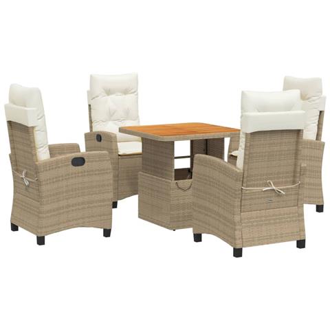 Set da Pranzo da Giardino 5 pz con Cuscini Beige in Polyrattan - Foto 1
