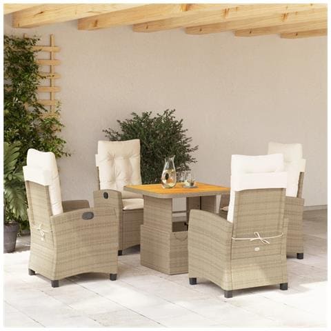 Set da Pranzo da Giardino 5 pz con Cuscini Beige in Polyrattan - Foto 2