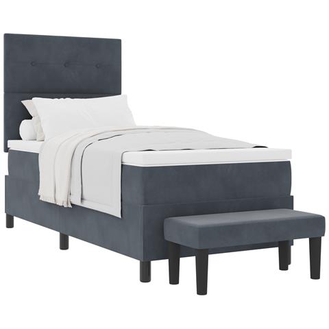 Letto Box Spring con Materasso e Panchina Grigio Scuro 100x200 cm Velluto - Foto 1