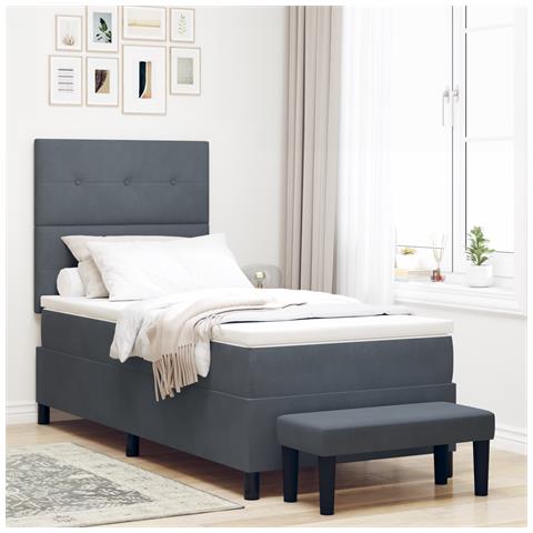 Letto Box Spring con Materasso e Panchina Grigio Scuro 100x200 cm Velluto - Foto 2