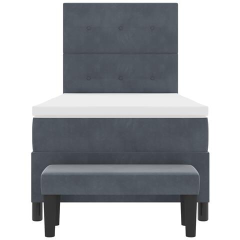 Letto Box Spring con Materasso e Panchina Grigio Scuro 100x200 cm Velluto - Foto 9