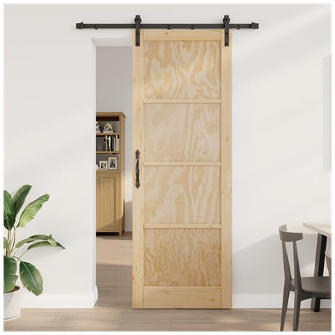 Porta Scorrevole con Set di Ferramenta 83x232 cm in Legno Massello di Pino - Foto 2