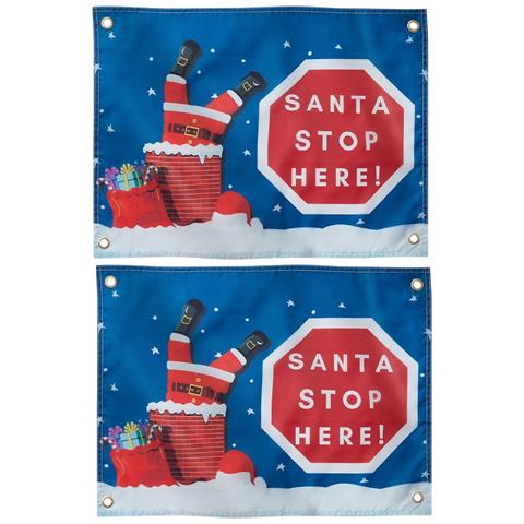 Set Due Bandiere Santa Stop Here Bandiera Natalizia 46cm X 61cm - Foto 1