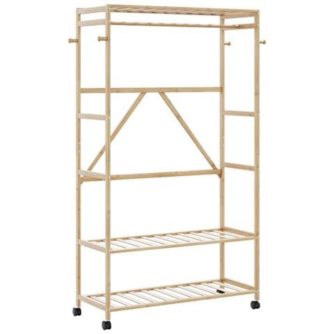 Appendiabiti con Ripiani e Ruote 110x40x180 cm in Bambù - Foto 1