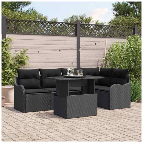 Set Divano da Giardino 6 pcs Nero 100 x 55 x 73 cm Poly Rattan - Foto 2