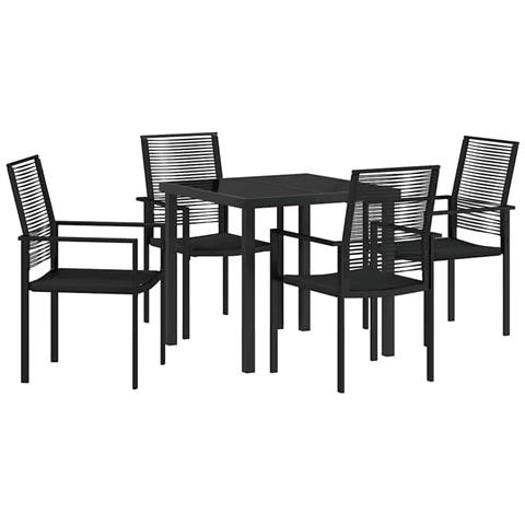 Set da Pranzo per Giardino 5 pcs Nero Rattan in PVC - Foto 1