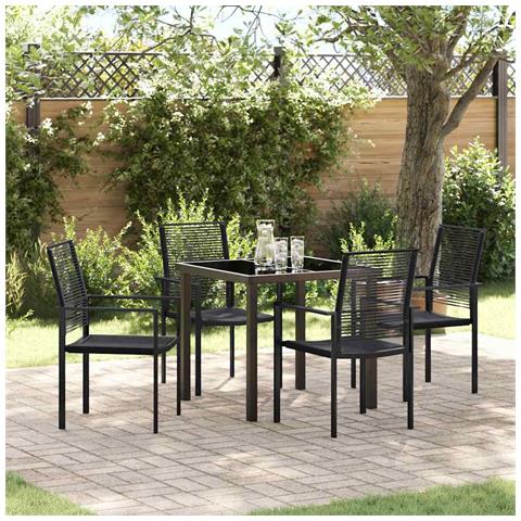 Set da Pranzo per Giardino 5 pcs Nero Rattan in PVC - Foto 2
