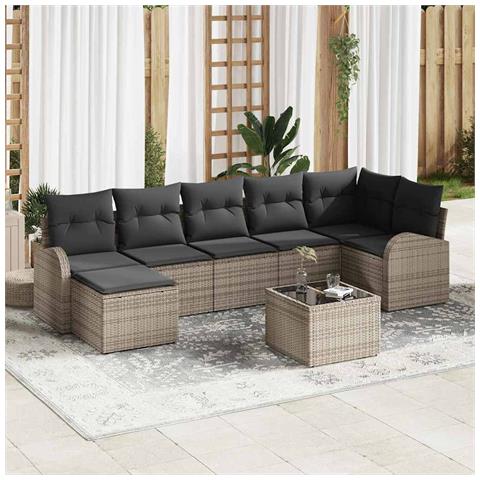 Set Divano da Giardino 8 pcs Grigio Poly Rattan - Foto 2