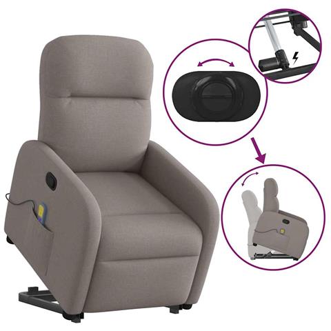 Poltrona Alzapersona Massaggiante Reclinabile Tortora Tessuto - Foto 9