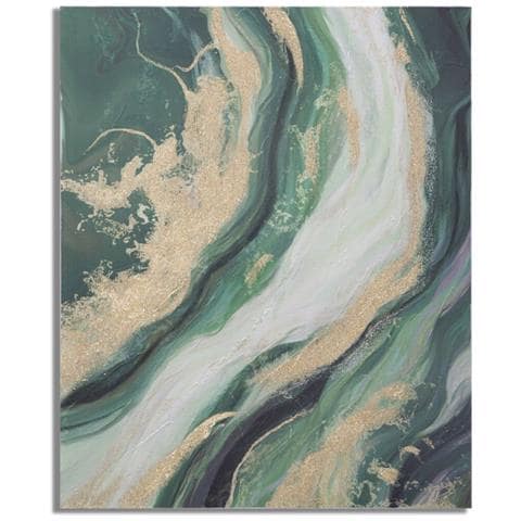 Dipinto Su Tela Greenery Astratto Verde Smeraldo, Bianco E Oro 80x100 Cm - Foto 1