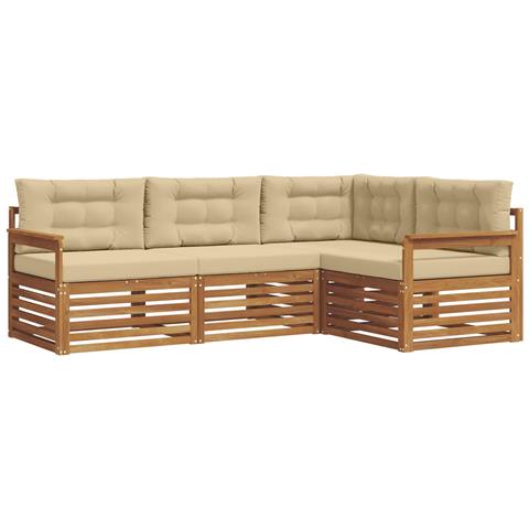 Set di divani da esterno con cuscino 4 pcs Naturale e Beige - Foto 1