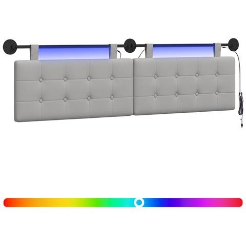 Testiera sospesa Con luce LED Grigio Nuvola Tessuto - Foto 1