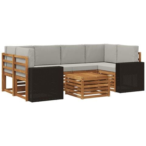 Set di divani da esterno 7 pcs Naturale e Grigio Chiaro - Foto 1