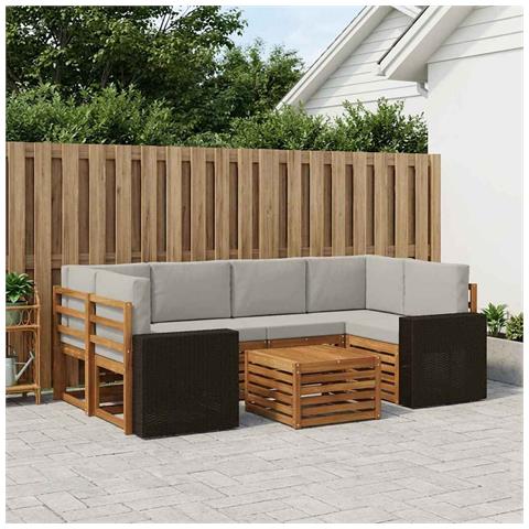 Set di divani da esterno 7 pcs Naturale e Grigio Chiaro - Foto 2