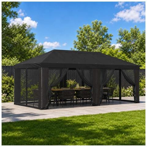 Copertura Gazebo con Pareti Laterali 6 x 3 m Nero Poliestere - Foto 2