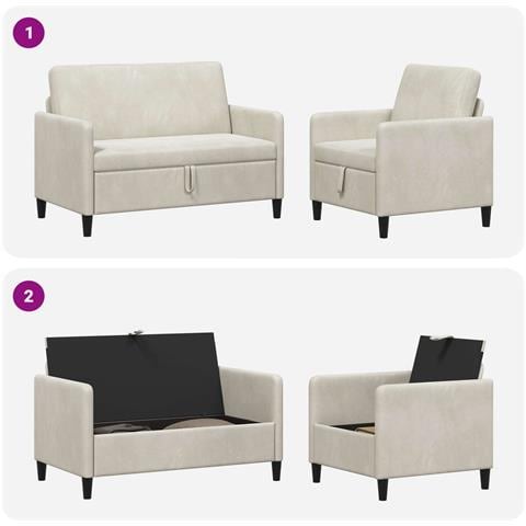 Set di Divani con Storage 2 pz Crema Poliestere - Foto 2