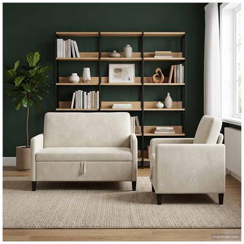 Set di Divani con Storage 2 pz Crema Poliestere - Foto 9